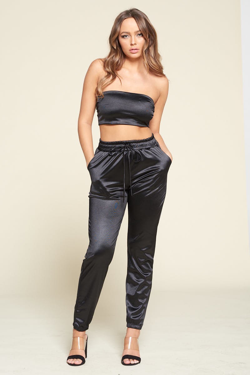 Satin Tube Top Pants Set