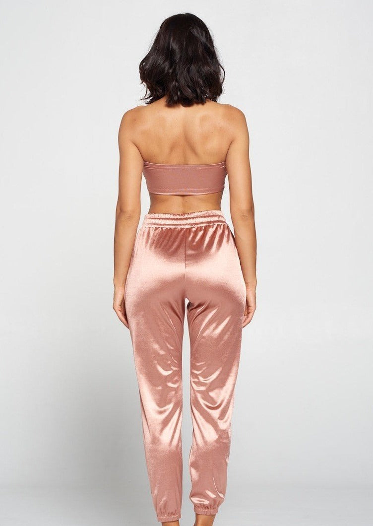 Satin Tube Top Pants Set
