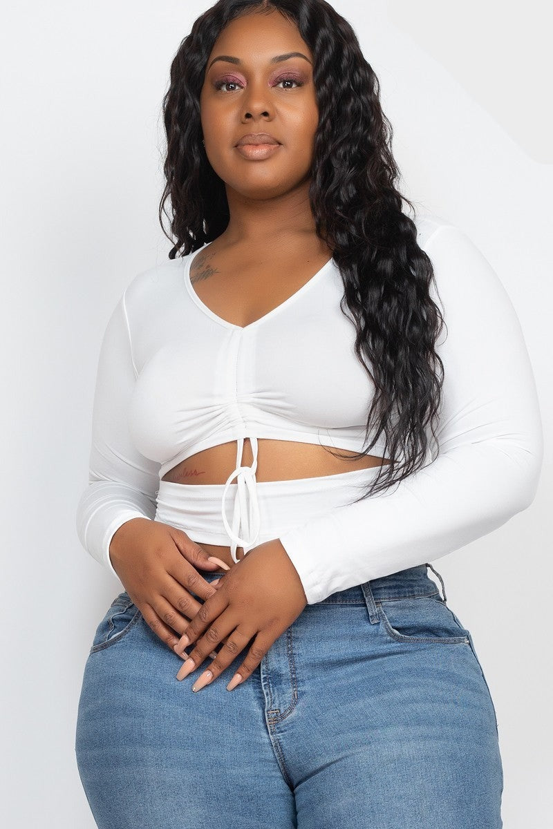 Drawstring Ruched Cutout Crop Top