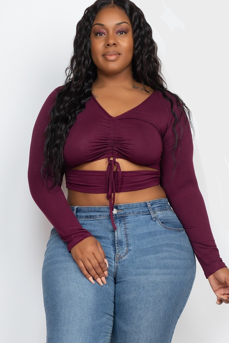 Drawstring Ruched Cutout Crop Top