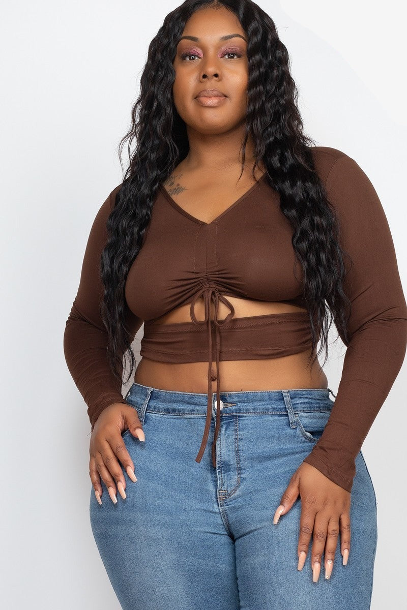 Drawstring Ruched Cutout Crop Top