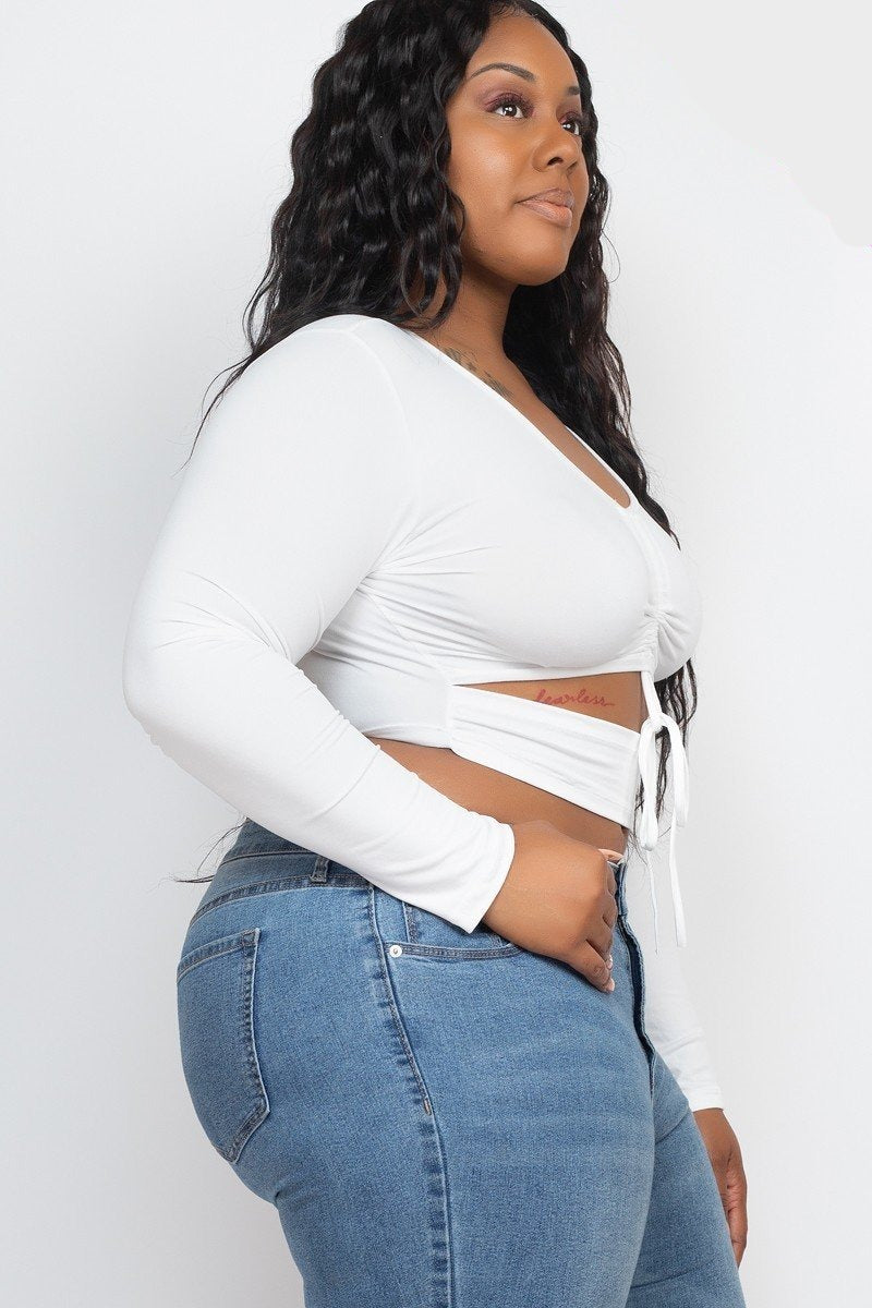 Drawstring Ruched Cutout Crop Top