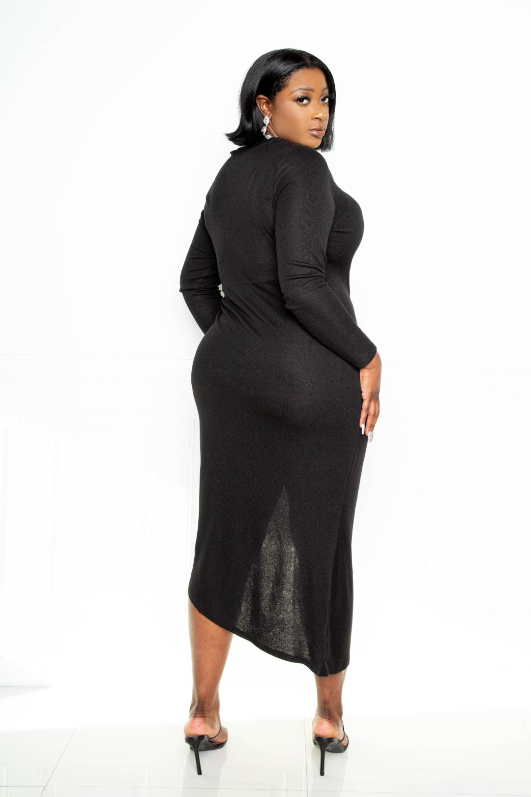 Asymmetrical Waterfall Ruffle Sweater Dress