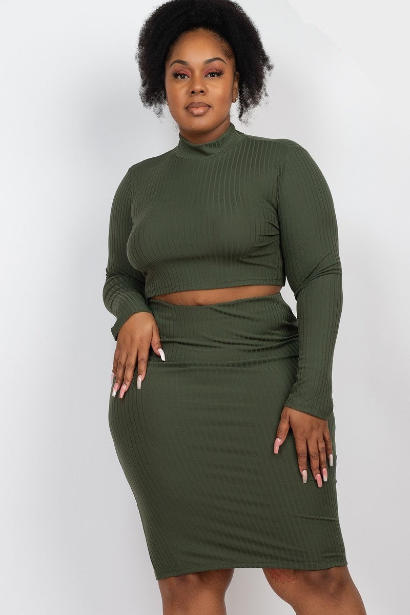 Mock Neck Midi Skirt Set