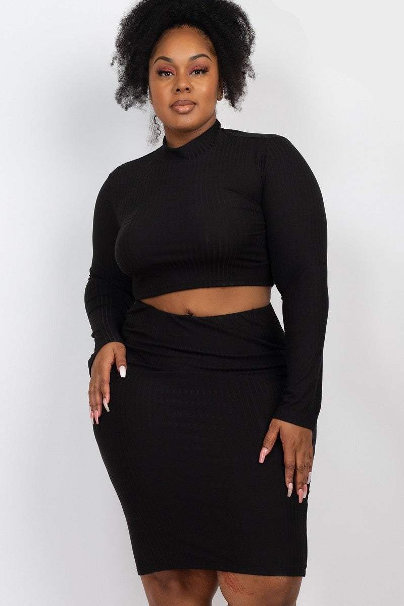 Mock Neck Midi Skirt Set