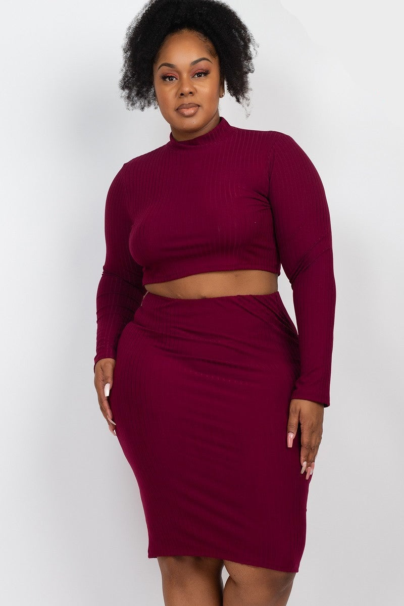 Mock Neck Midi Skirt Set