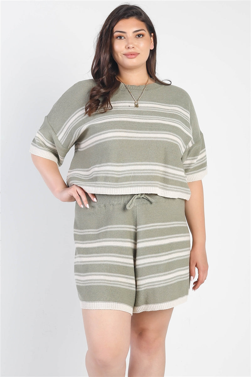 Striped Knit Shorts Set