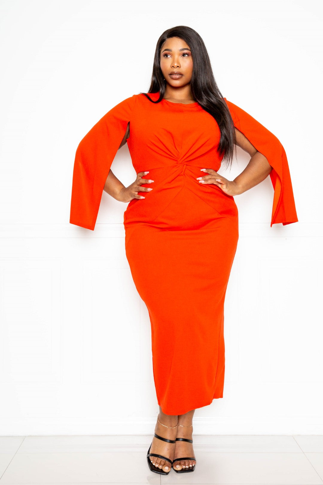 Cape Sleeve Midi Dress