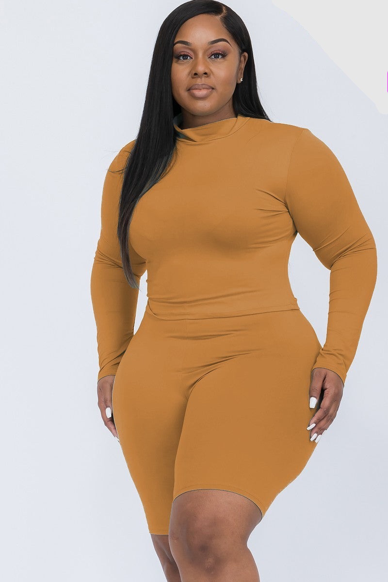 Mock Neck Biker Shorts Set