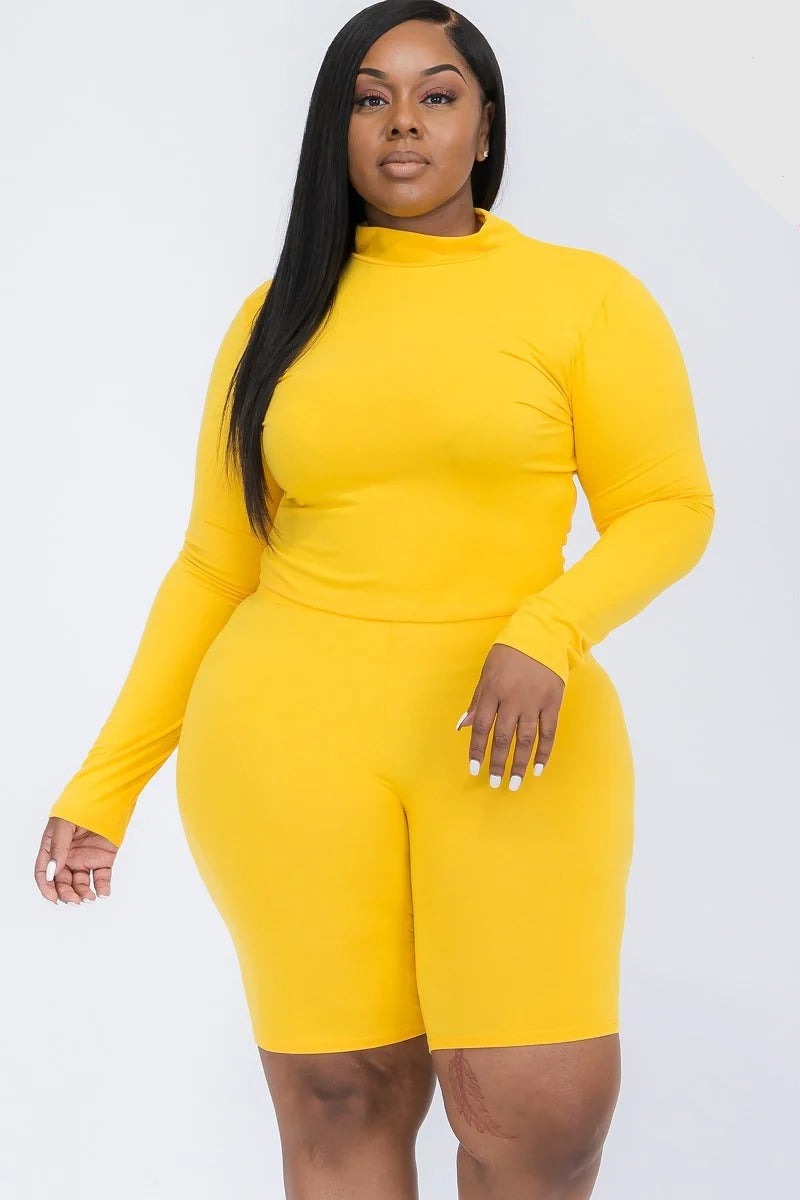 Mock Neck Biker Shorts Set