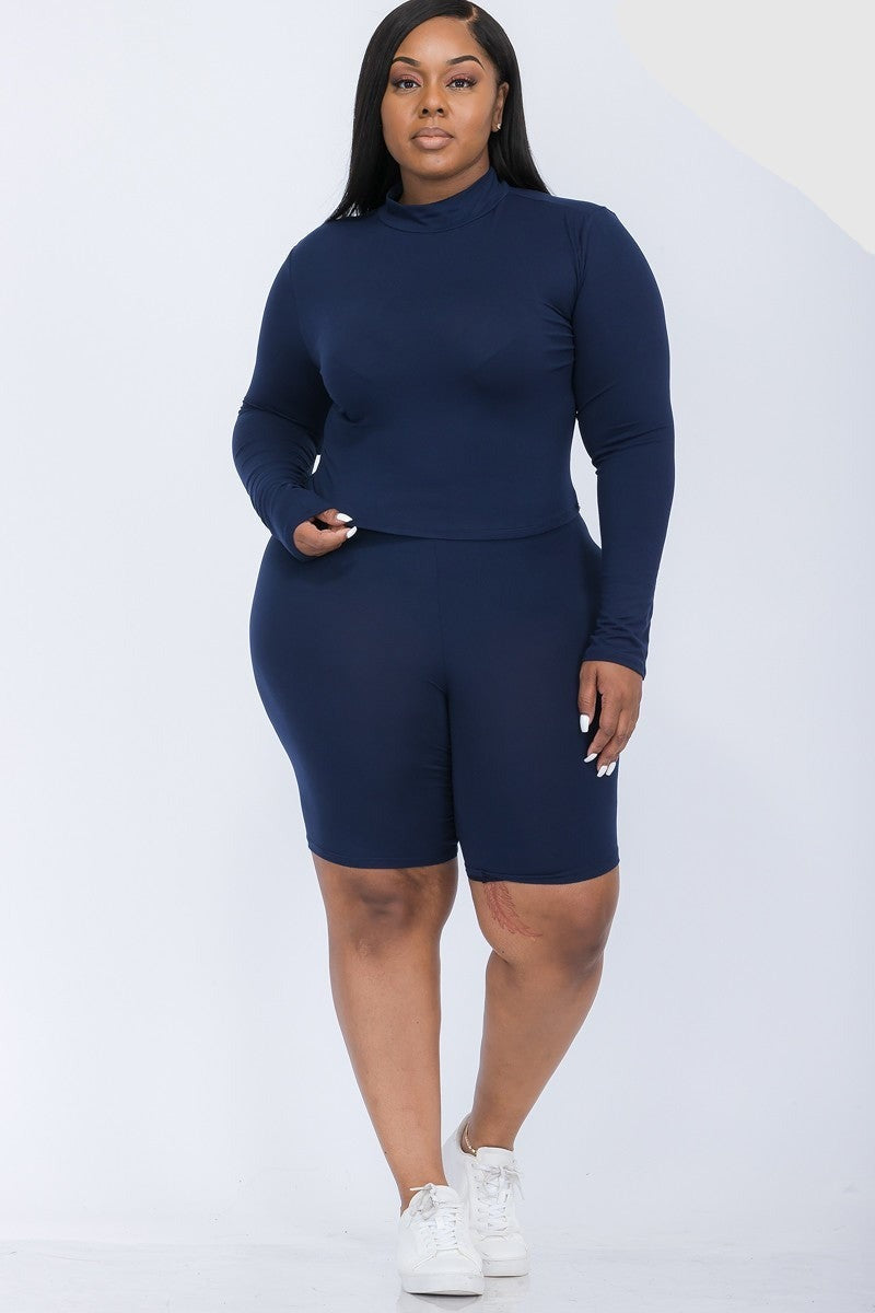 Mock Neck Biker Shorts Set