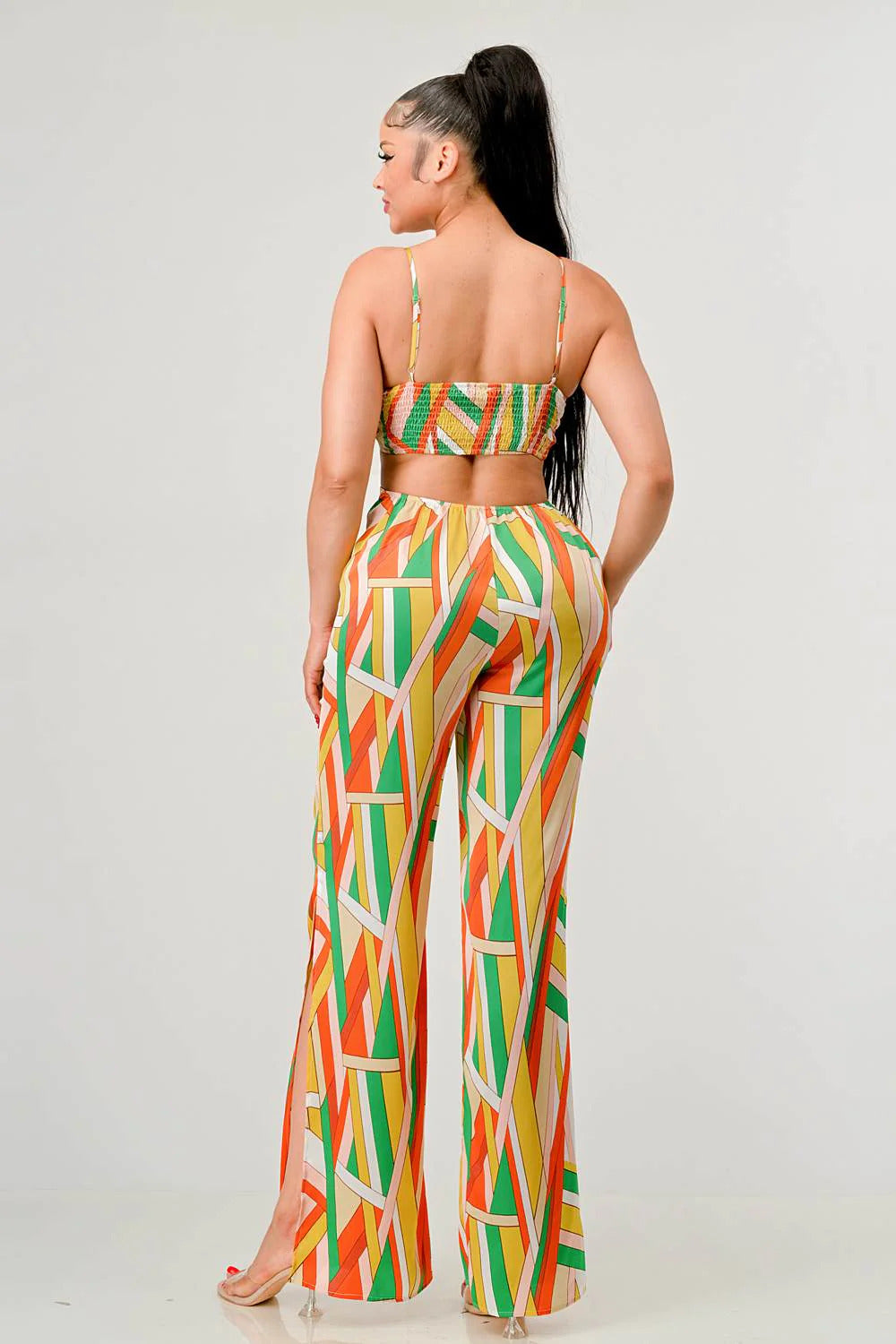 Luxe Satin Geo Print Wide Leg Jumpsuit