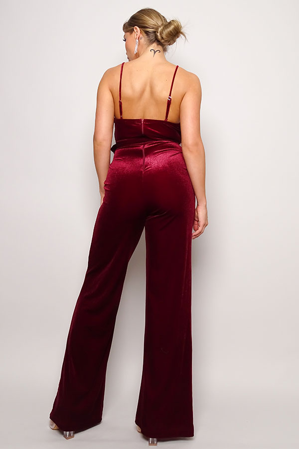 Samyia Rhinestone Belted Velvet Jumpsuit