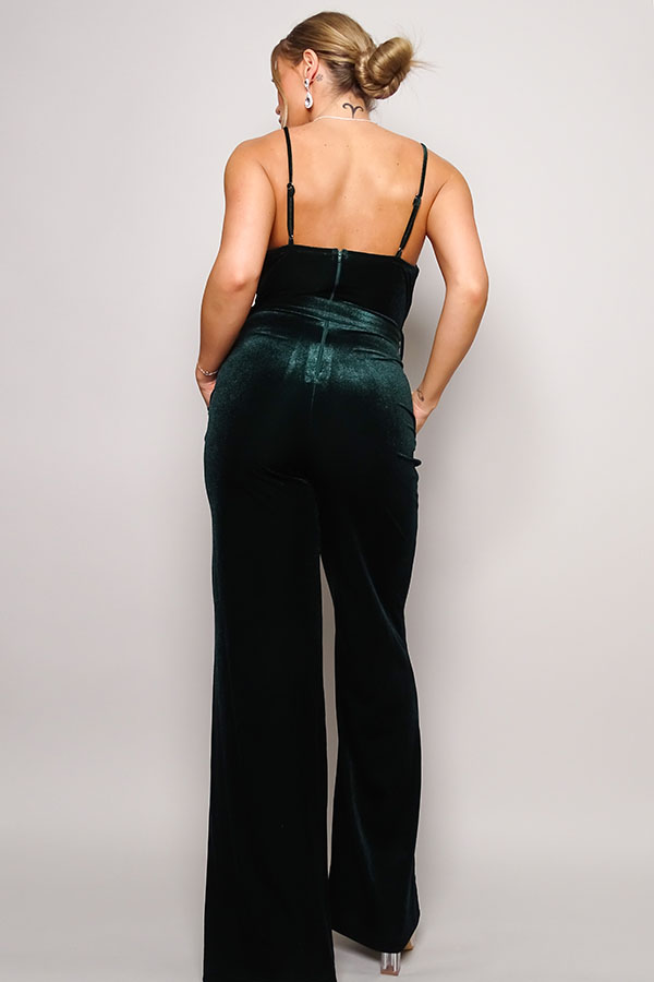 Samyia Rhinestone Belted Velvet Jumpsuit