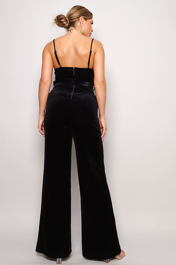 Samyia Rhinestone Belted Velvet Jumpsuit