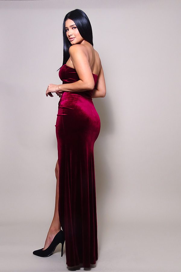 Chloe Strapless Sweetheart Velvet Maxi Dress
