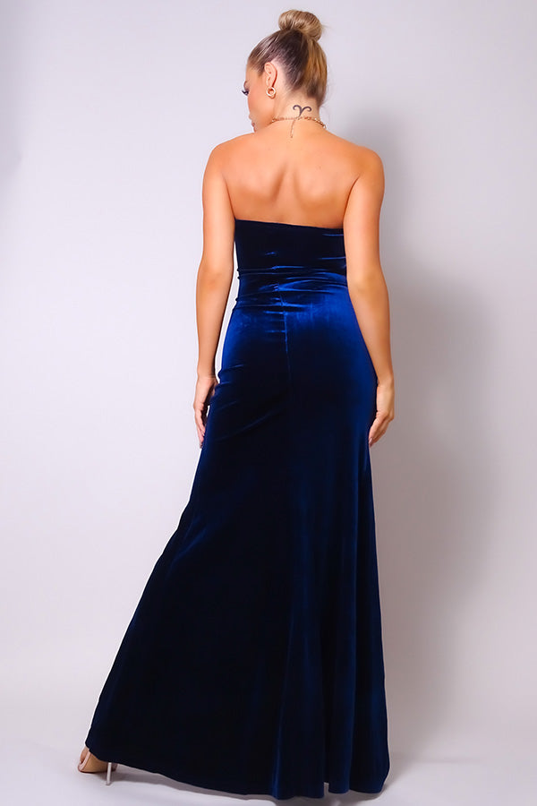 Chloe Strapless Sweetheart Velvet Maxi Dress