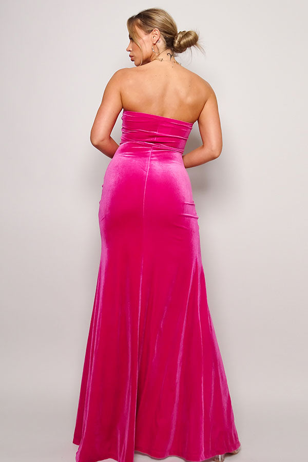 Chloe Strapless Sweetheart Velvet Maxi Dress