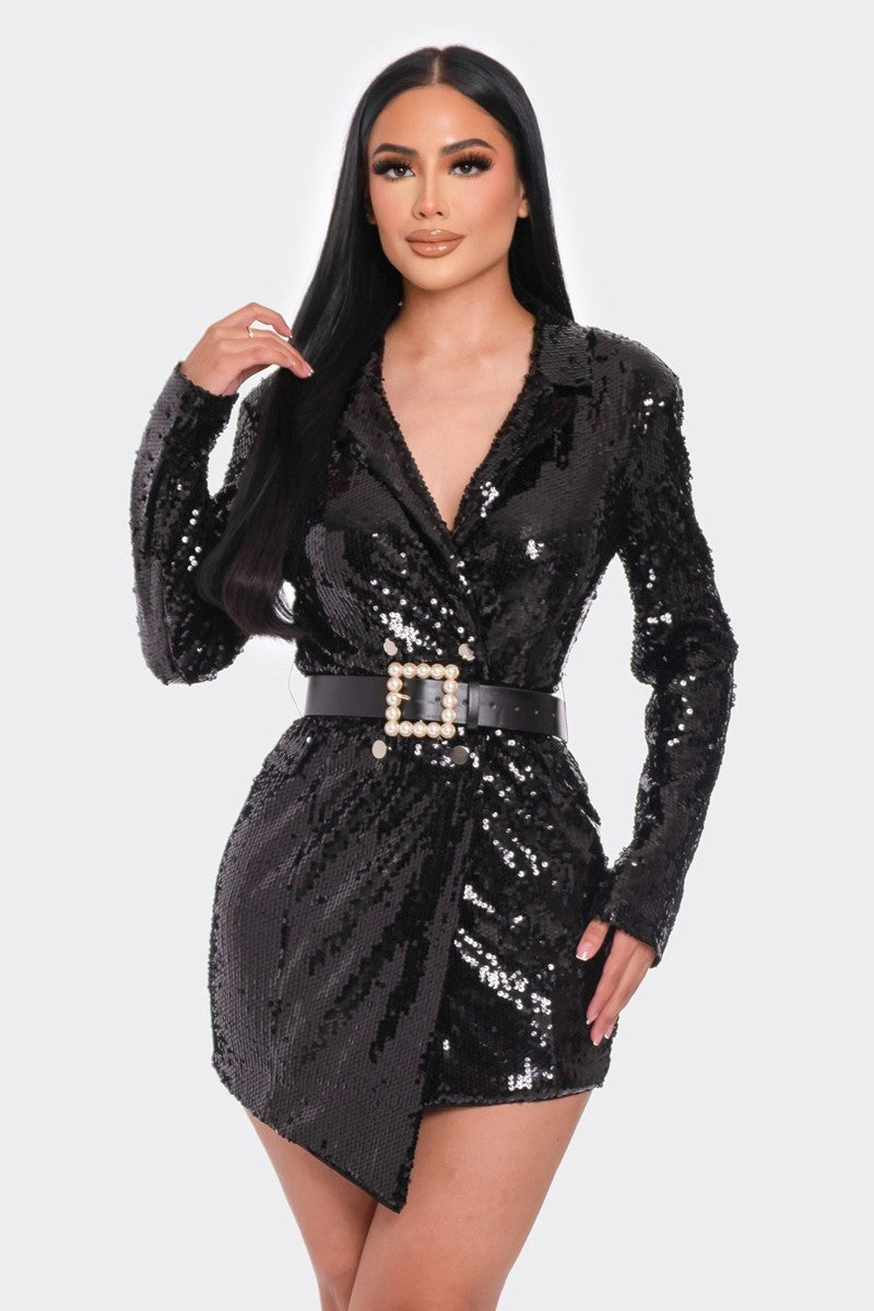 Olivia Open Back Sequin Blazer Dress