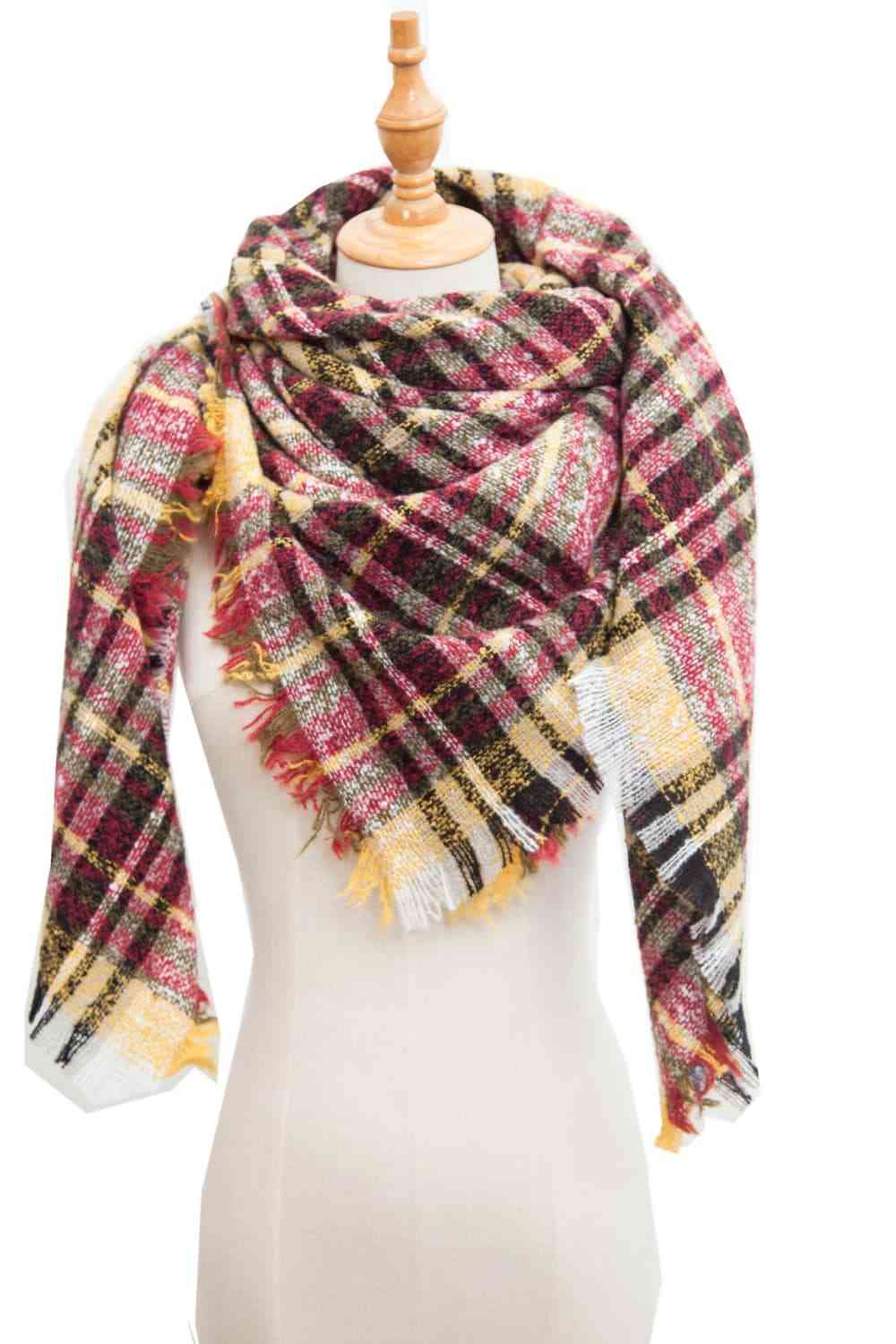 India Plaid Raw Hem Polyester Scarf