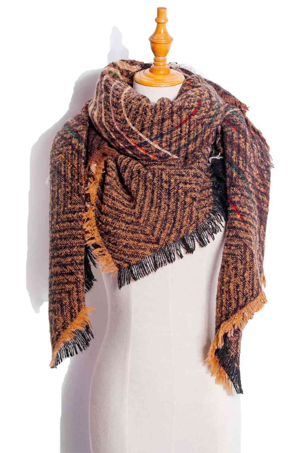 Posh Plaid Raw Hem Polyester Scarf