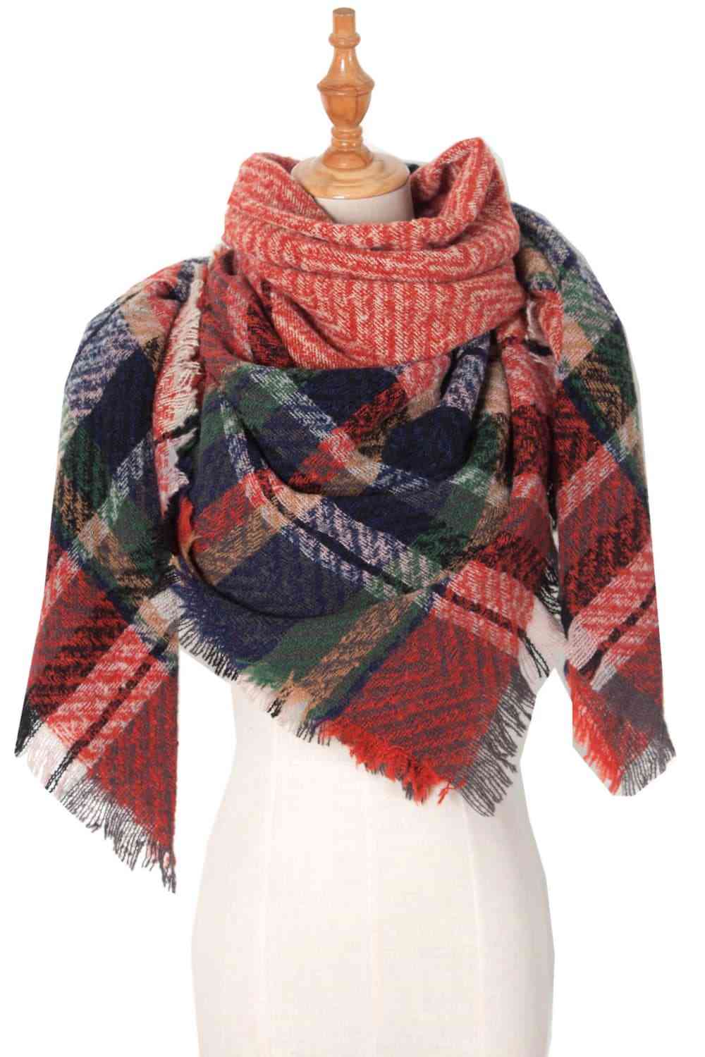 Hollie Plaid Raw Hem Polyester Scarf