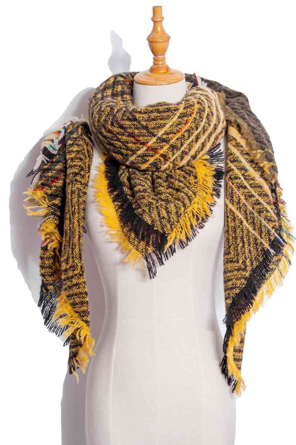 Posh Plaid Raw Hem Polyester Scarf