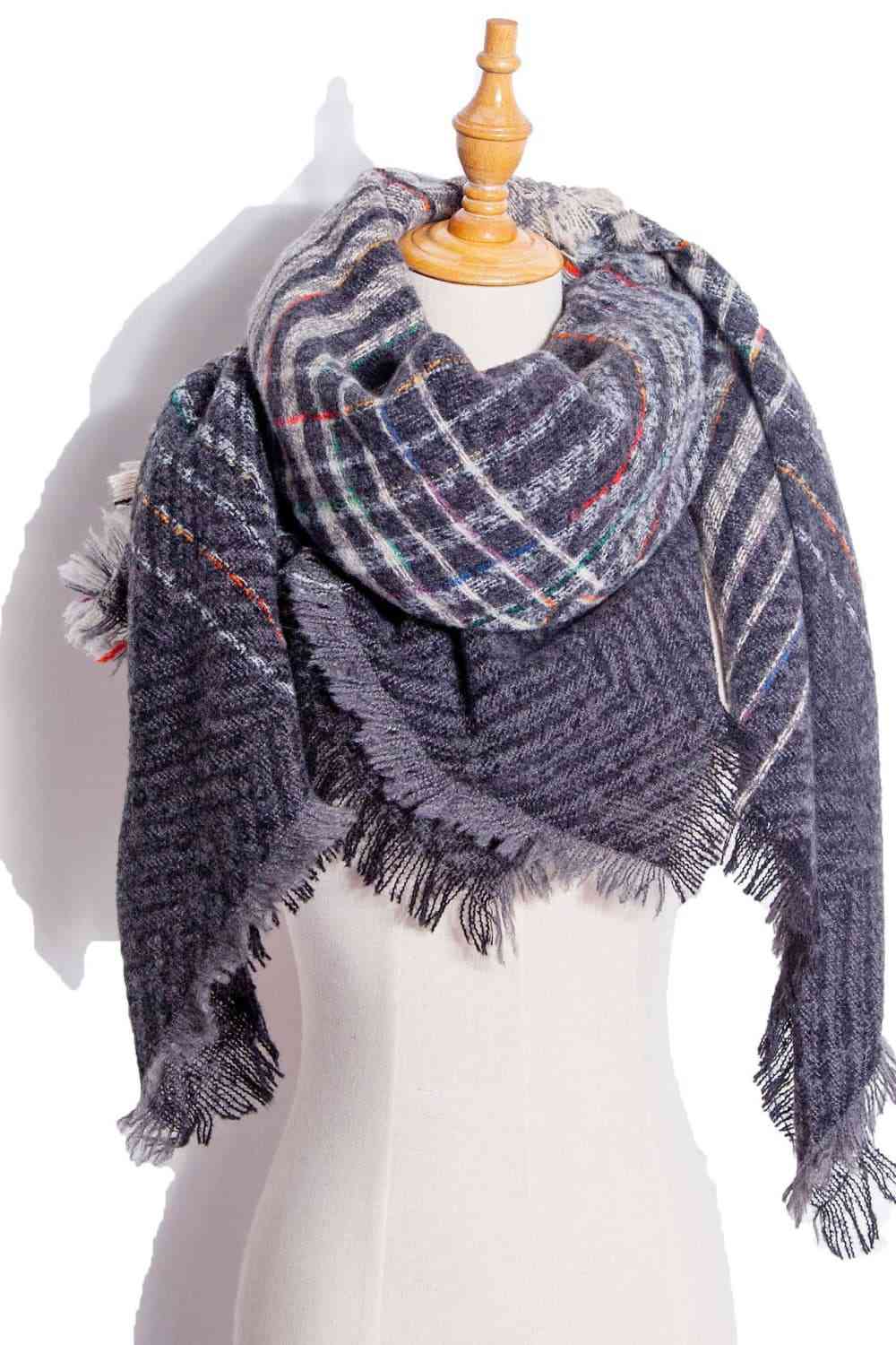 Posh Plaid Raw Hem Polyester Scarf