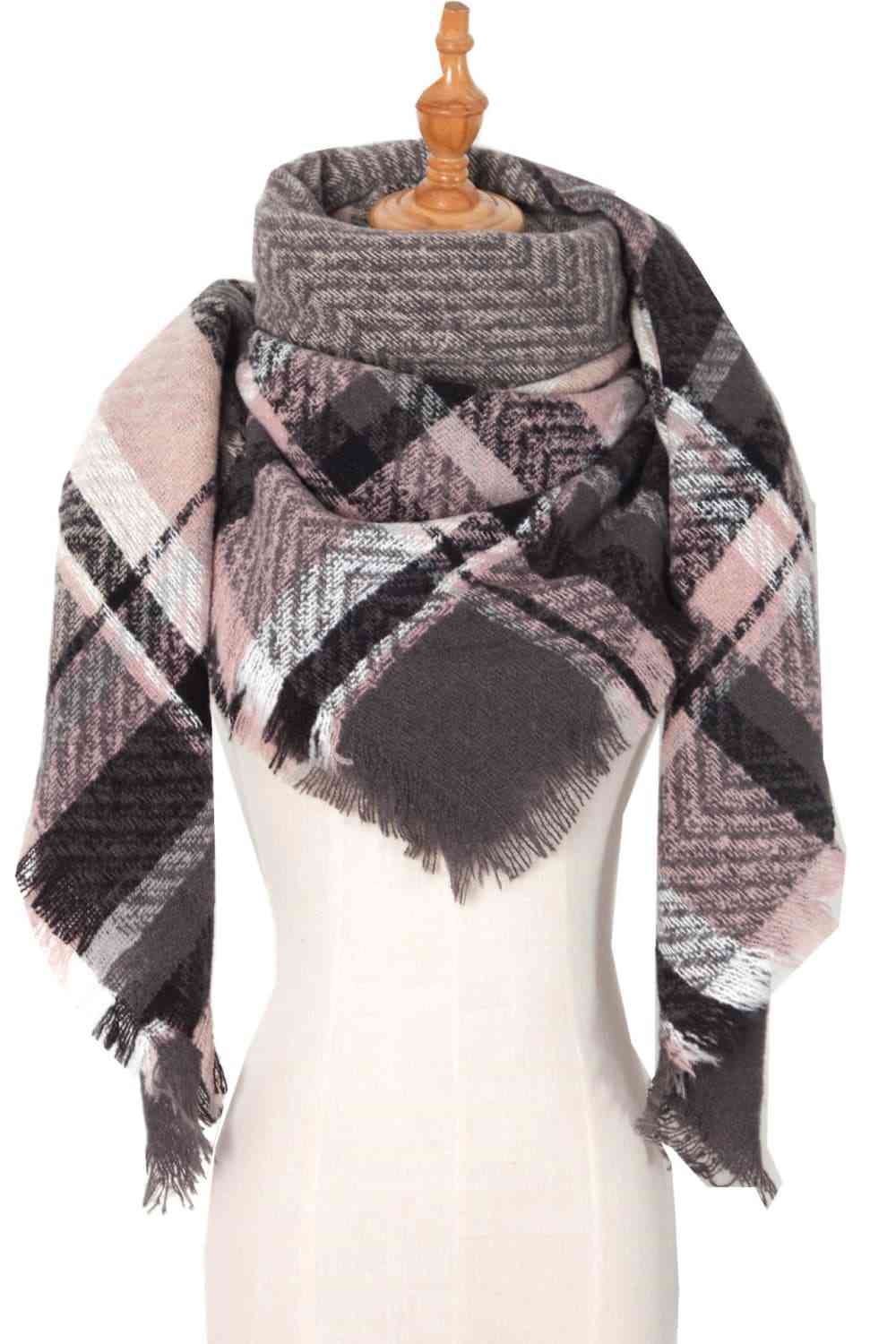 Posh Plaid Raw Hem Polyester Scarf