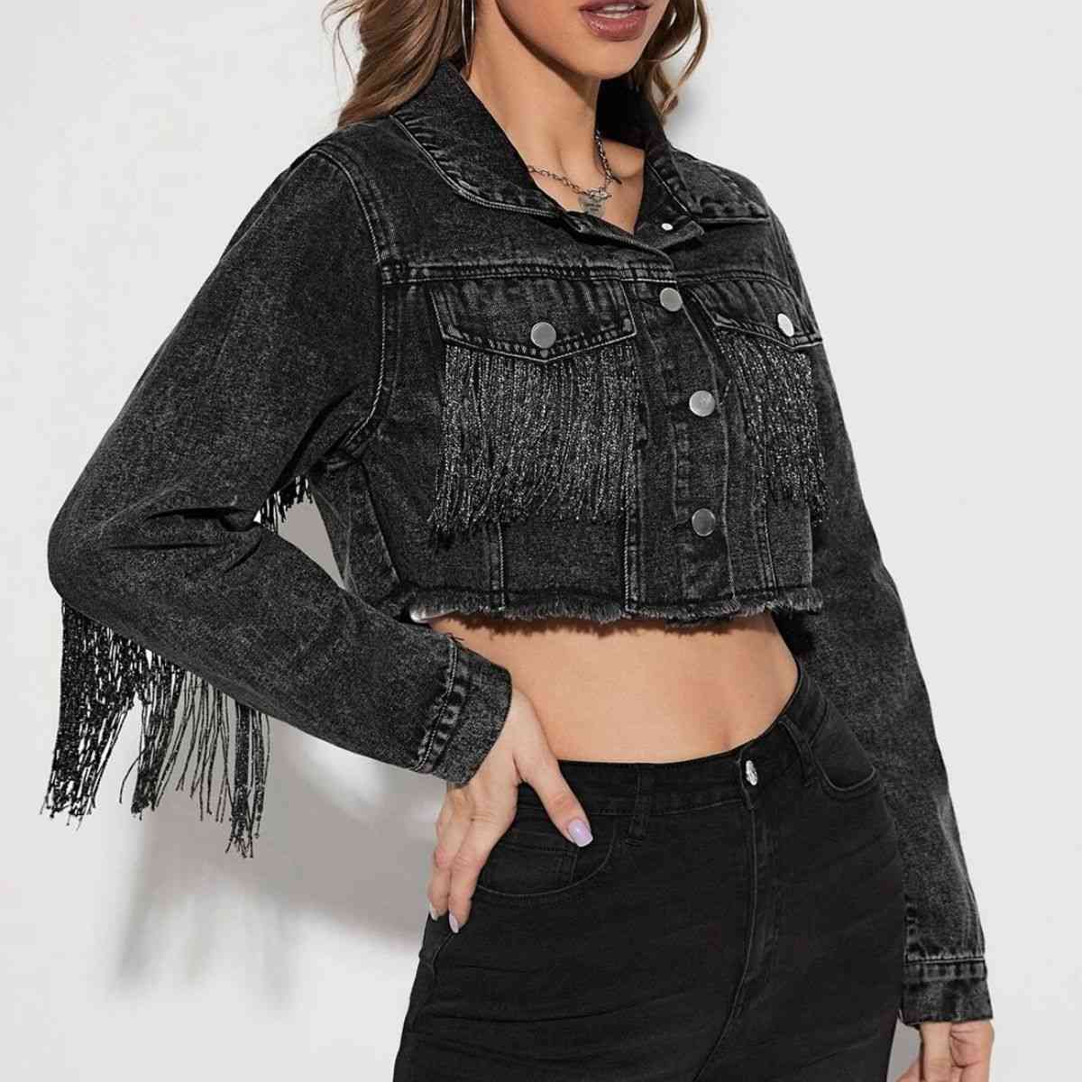Dyna Fringe Cropped Denim Jacket