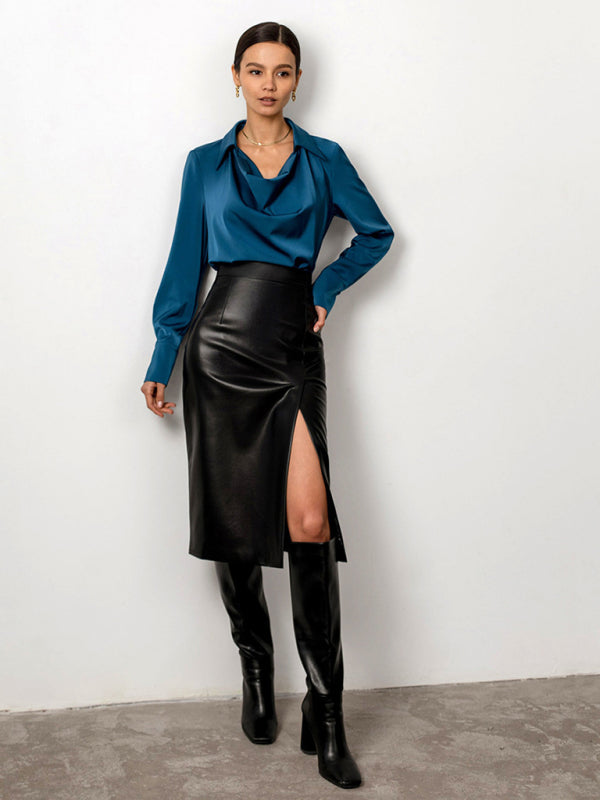 Sexy High Thigh Slit Faux Leather Skirt