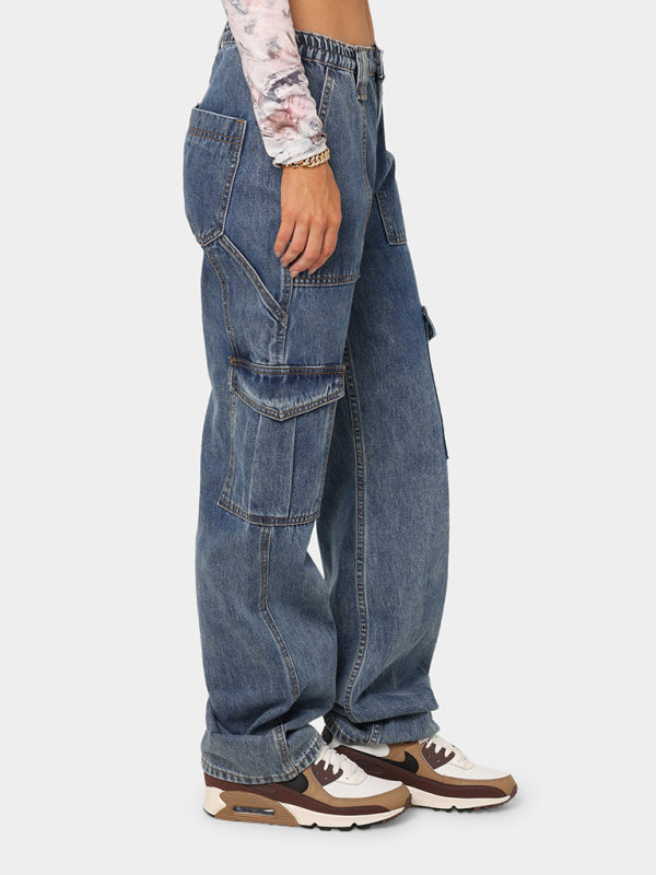 Relaxed Straight Leg Cargo Jeans