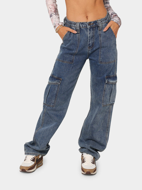 Relaxed Straight Leg Cargo Jeans