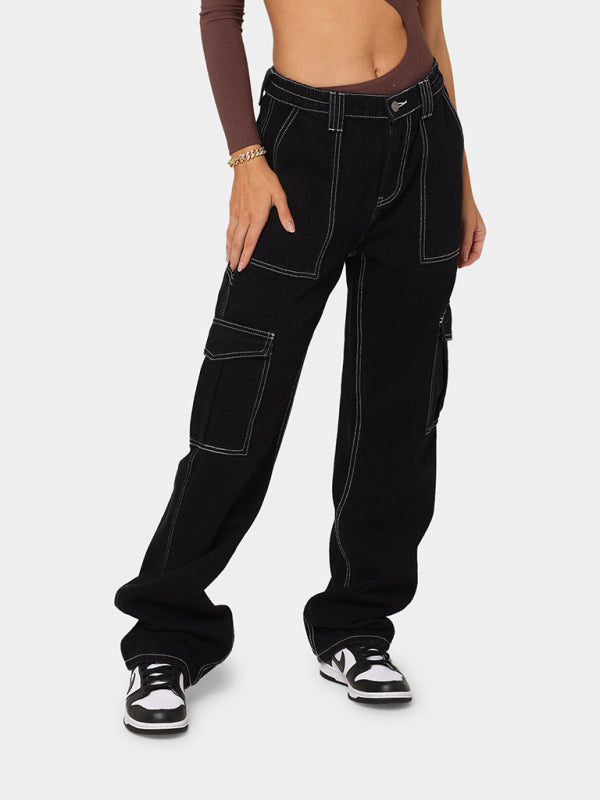 Relaxed Straight Leg Cargo Jeans