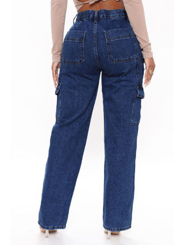 Relaxed Straight Leg Cargo Jeans