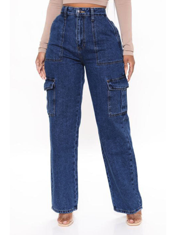 Relaxed Straight Leg Cargo Jeans