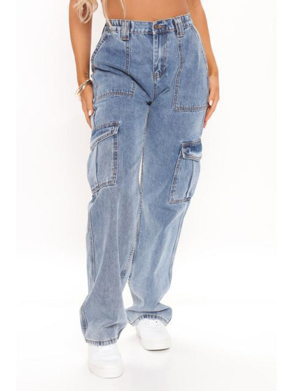 Relaxed Straight Leg Cargo Jeans