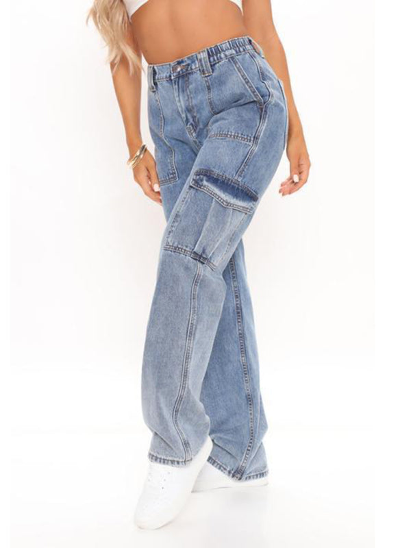 Relaxed Straight Leg Cargo Jeans