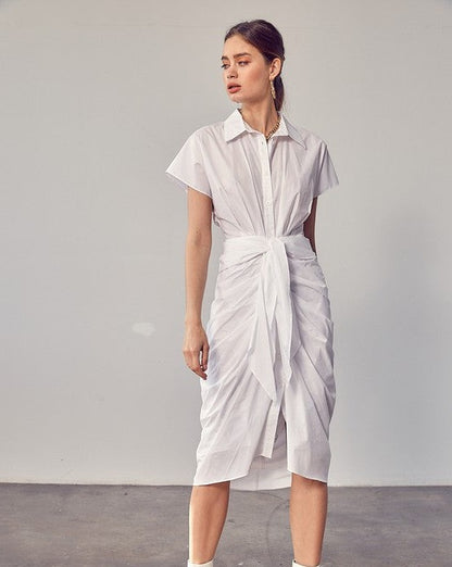 Ruched Front Waist Tie Midi Dress