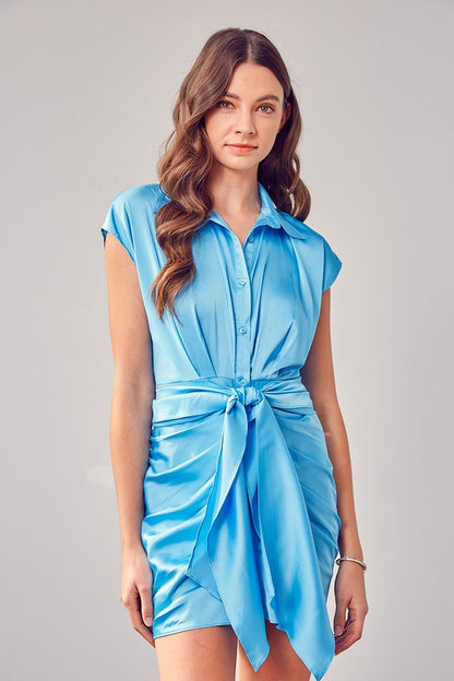 Button Up Front Tie Mini Dress