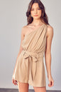 One Shoulder Waist Tie Romper