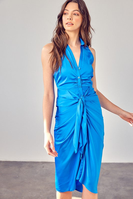 Sleeveless Front Tie Midi Dress