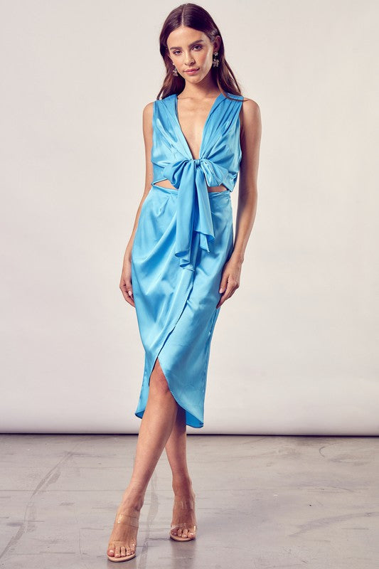 Midriff Cutout Wrap Dress