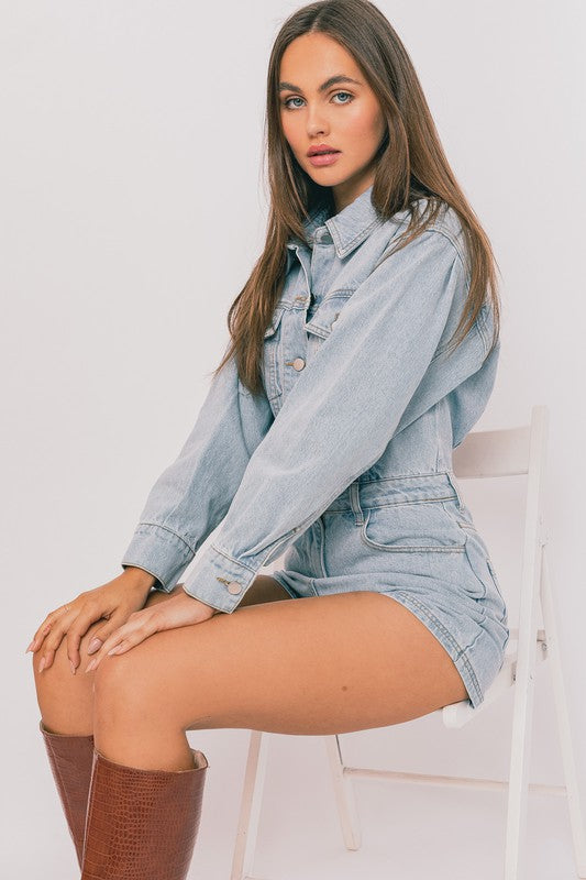 Lola Long Sleeve Denim Romper