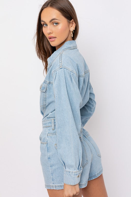 Lola Long Sleeve Denim Romper