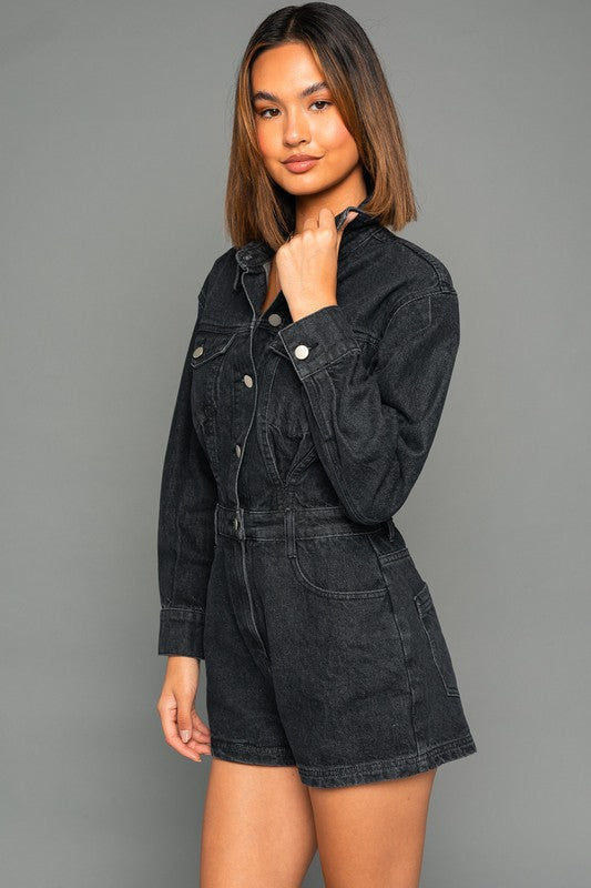 Lola Long Sleeve Denim Romper