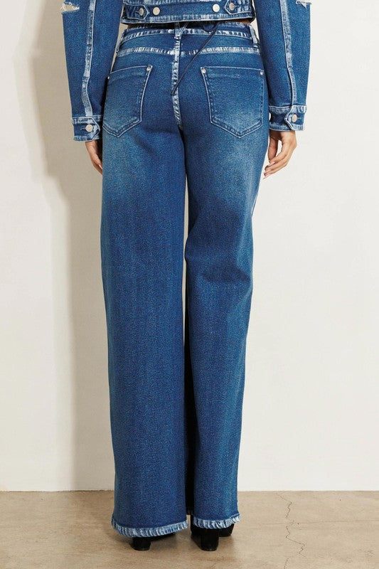 Carmen Crossed Low Rise Wide Jeans