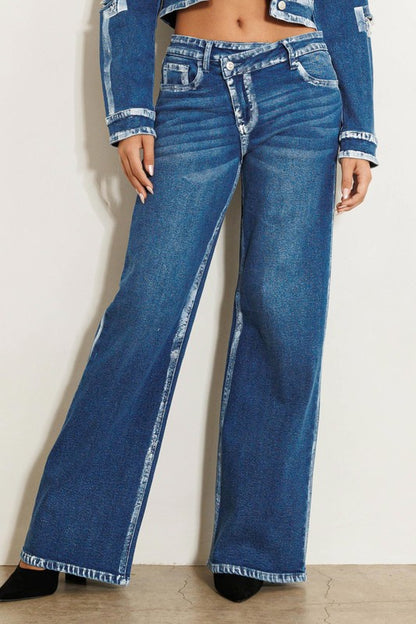 Carmen Crossed Low Rise Wide Jeans