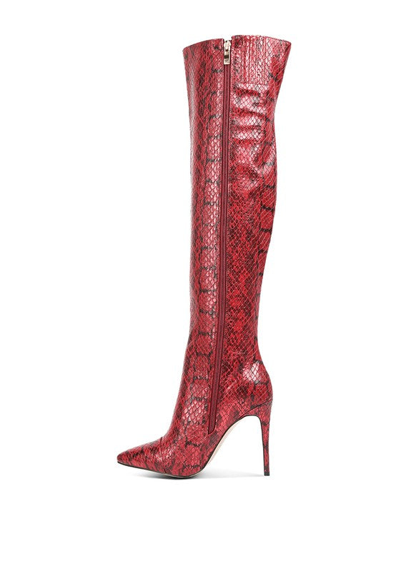 Catina Snake Print Knee Boots