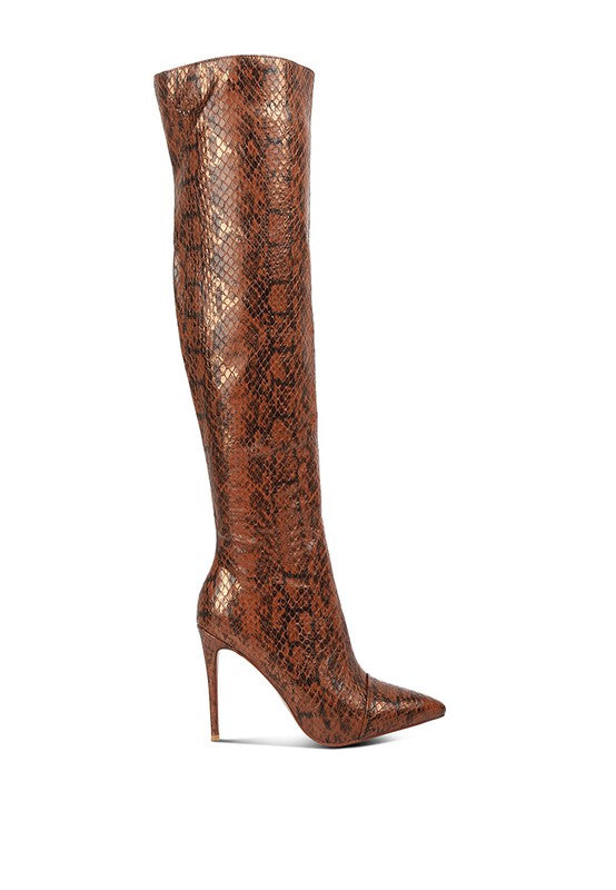 Catina Snake Print Knee Boots